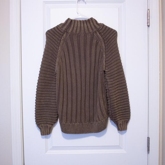 S Distressed Boho Mystree Anthropologie Boho Sweater Green Poof Chunky Mockneck - Picture 4 of 7